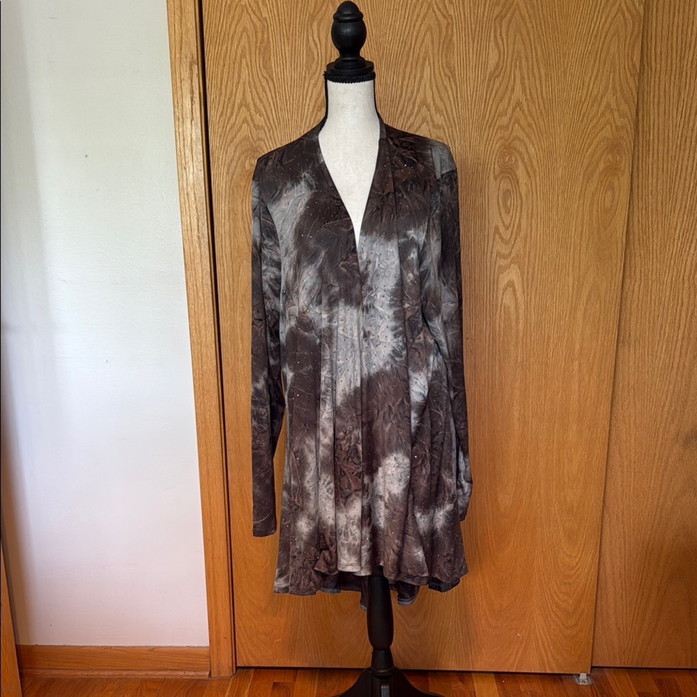 Gray and Black Asymmetrical Long Sleeve Cardigan
